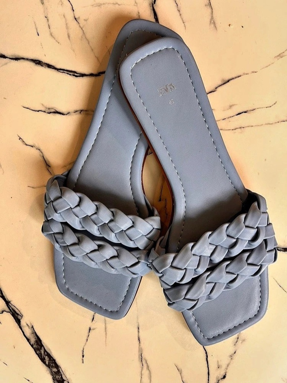 Zara Woven Flat Sandals Braided Slides Blue